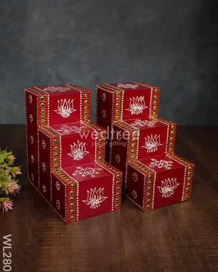 Mini Hand Painted Diya Padi - Set Of 2 Wl2807 Wooden Decor