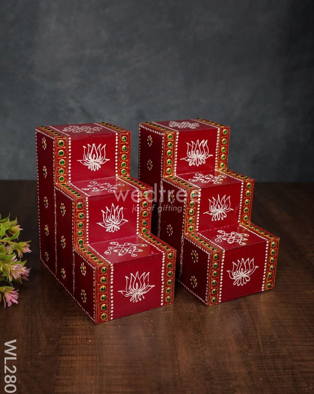 Mini Hand Painted Diya Padi - Set Of 2 Wl2807 Wooden Decor