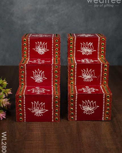 Mini Hand Painted Diya Padi - Set Of 2 Wl2807 Wooden Decor