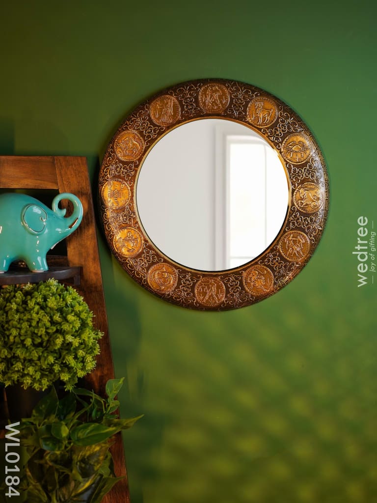 Mirrors - Embossed Brass With Zodiac Design 18Inches