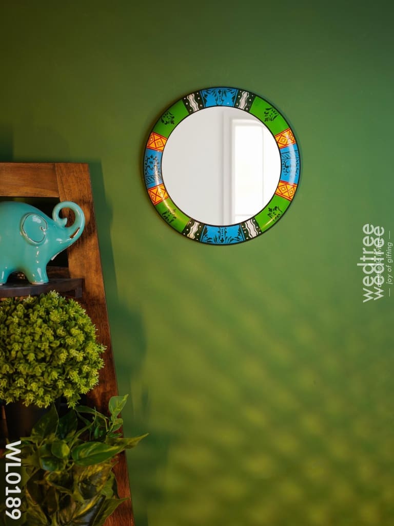 Mirrors - Hand Painted With Blue Green And Black Design 12Inches