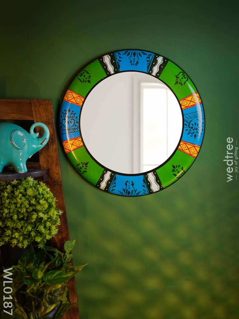 Mirrors - Hand Painted With Blue Green And Black Design 18Inches