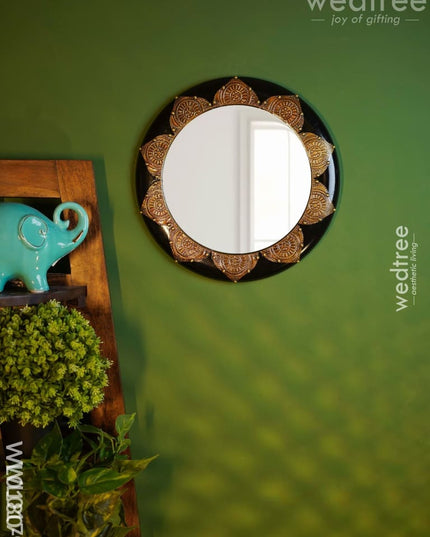 Mirrors - Polished Brass With Floral Design In Black Base Wl0180 14Inches
