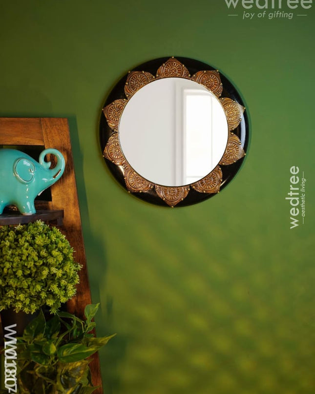 Mirrors - Polished Brass With Floral Design In Black Base Wl0180 14Inches