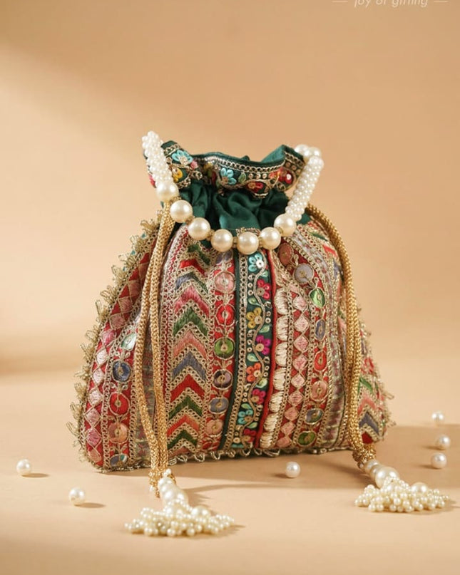 Multi Coloured Chamki Work Potli Bag - WL3144 - Organizers