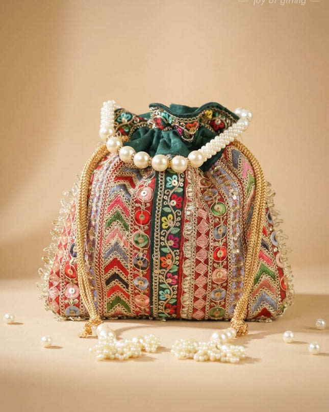 Multi Coloured Chamki Work Potli Bag - WL3144 - Organizers