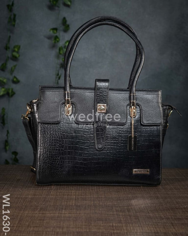 Leather Bag With Flip Lock - Wl1630 Black Handbags