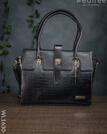 Leather Bag With Flip Lock - Wl1630 Black Handbags