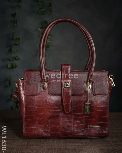 Leather Bag With Flip Lock - Wl1630 Maroon Handbags