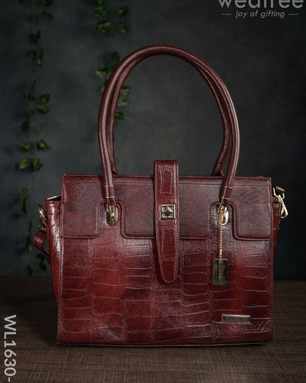 Leather Bag With Flip Lock - Wl1630 Maroon Handbags