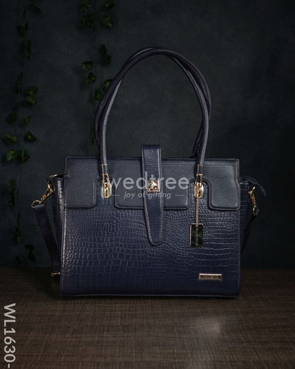 Leather Bag With Flip Lock - Wl1630 Navy Blue Handbags