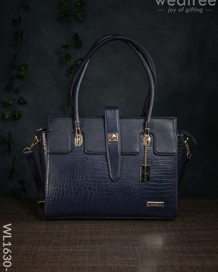 Leather Bag With Flip Lock - Wl1630 Navy Blue Handbags