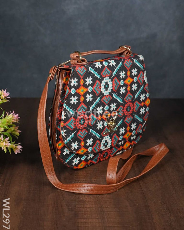 Multicolour Printed Fabric Sling Bag With Lock - Wl2976 Bags