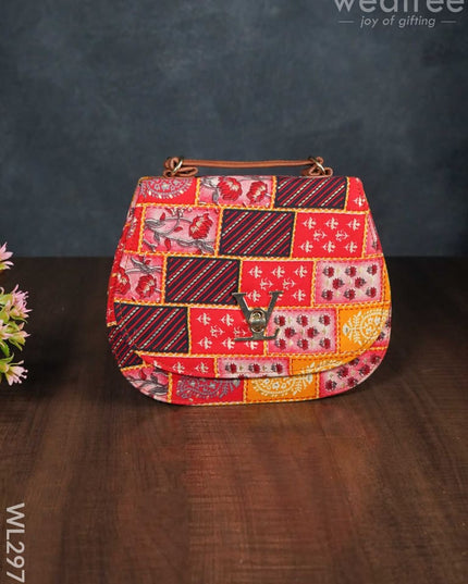 Multicolour Printed Fabric Sling Bag With Lock - Wl2976 Bags