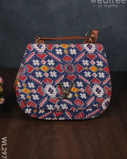 Multicolour Printed Fabric Sling Bag With Lock - Wl2976 Bags