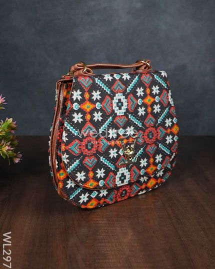 Multicolour Printed Fabric Sling Bag With Lock - Wl2976 Bags