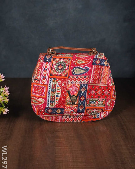 Multicolour Printed Fabric Sling Bag With Lock - Wl2976 Bags