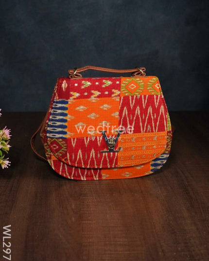 Multicolour Printed Fabric Sling Bag With Lock - Wl2976 Bags