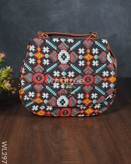 Multicolour Printed Fabric Sling Bag With Lock - Wl2976 Bags