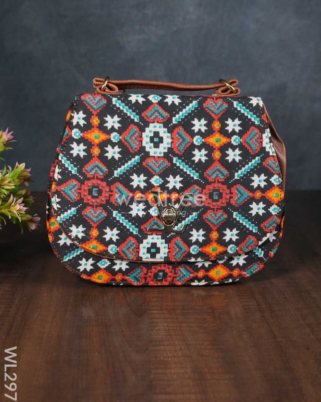 Multicolour Printed Fabric Sling Bag With Lock - Wl2976 Bags