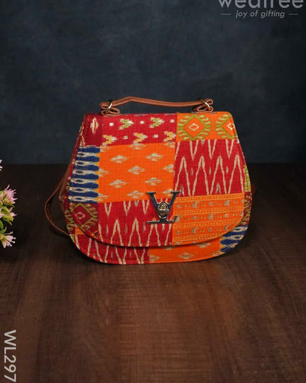 Multicolour Printed Fabric Sling Bag With Lock - Wl2976 Bags