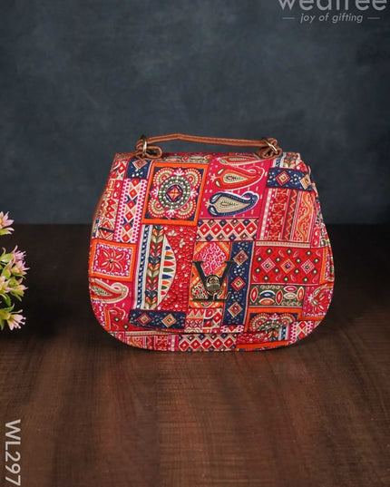 Multicolour Printed Fabric Sling Bag With Lock - Wl2976 Bags