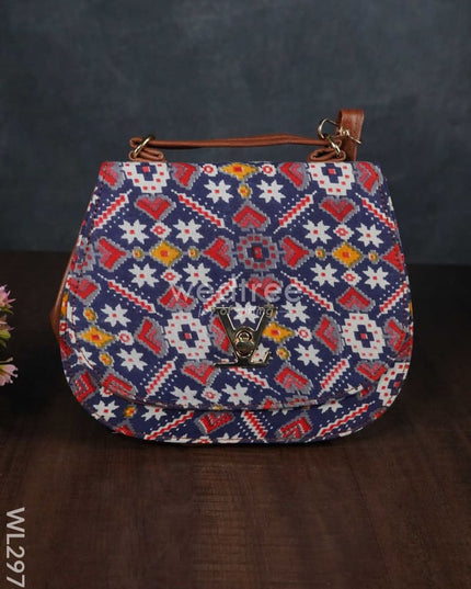 Multicolour Printed Fabric Sling Bag With Lock - Wl2976 Bags