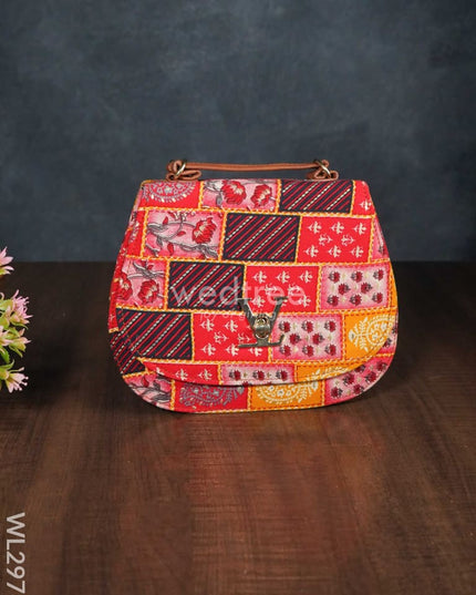 Multicolour Printed Fabric Sling Bag With Lock - Wl2976 Bags