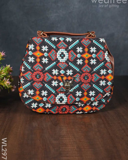 Multicolour Printed Fabric Sling Bag With Lock - Wl2976 Bags