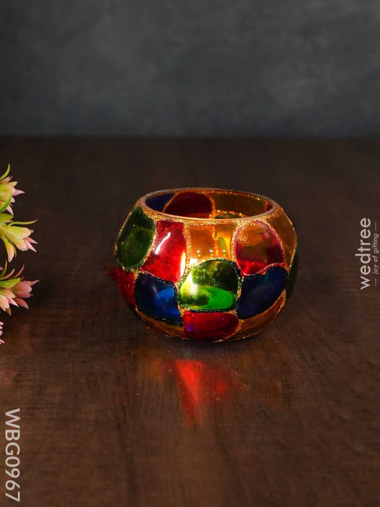 Multicoloured Glass Candle Holder - Wbg0967 Candles