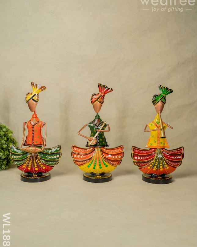 Musicians - Turban Men With Round Base (Set Of 3) Wl1887 Metal Decor Showpiece