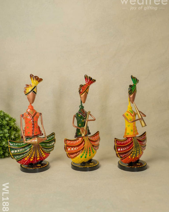 Musicians - Turban Men With Round Base (Set Of 3) Wl1887 Metal Decor Showpiece