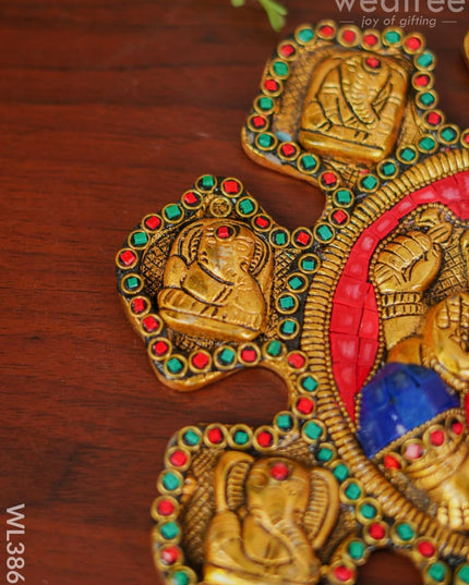 White Metal Navaganesha Wall Hanging With Multi-Colour Stone Work - Wl3867