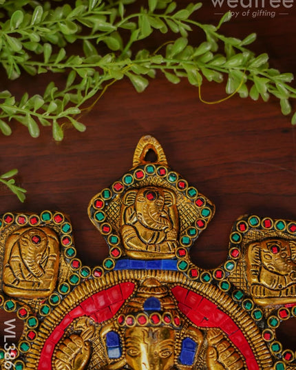 White Metal Navaganesha Wall Hanging With Multi-Colour Stone Work - Wl3867