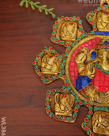 White Metal Navaganesha Wall Hanging With Multi-Colour Stone Work - Wl3867