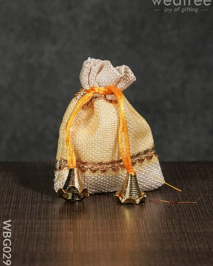 Netted String Bags With Golden Lace And Bells -(3 X 4 ) Inches - Wbg0291