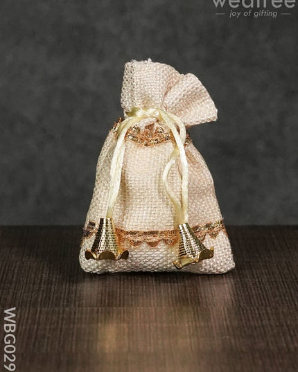 Netted String Bags With Golden Lace And Bells -(3 X 4 ) Inches - Wbg0291