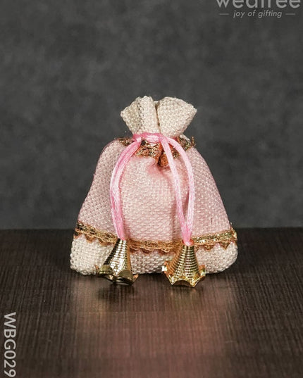 Netted String Bags With Golden Lace And Bells -(3 X 4 ) Inches - Wbg0291