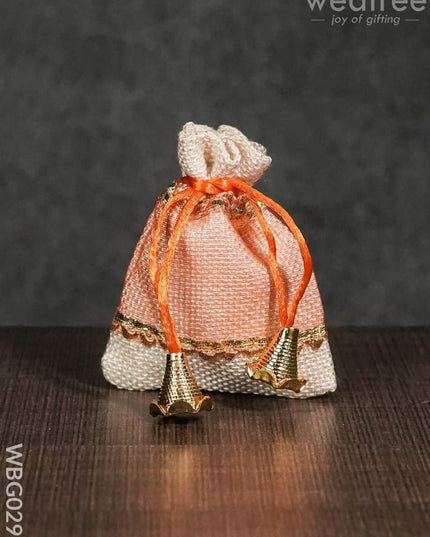 Netted String Bags With Golden Lace And Bells -(3 X 4 ) Inches - Wbg0291