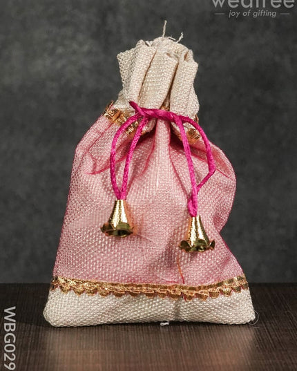 Netted String Bags With Golden Lace And Bells -(5 X 7 ) Inches - Wbg0293