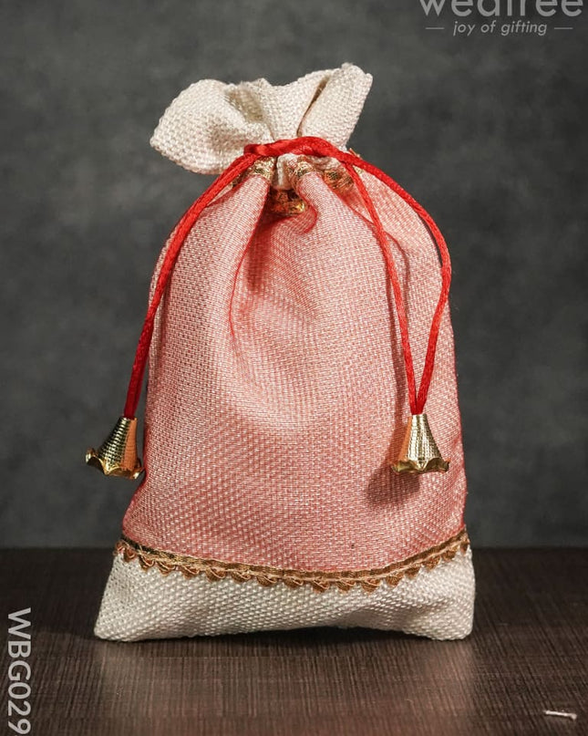 Netted String Bags With Golden Lace And Bells -(6 X 9 ) Inches - Wbg0294