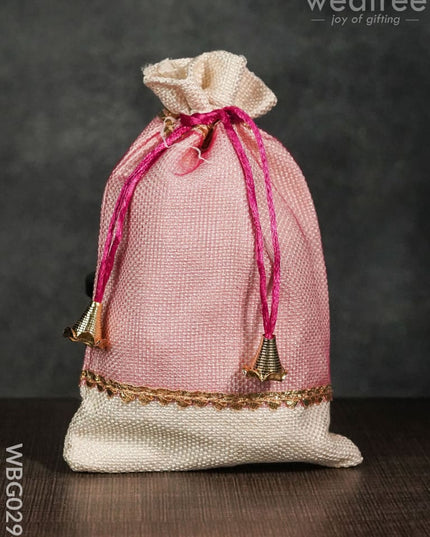 Netted String Bags With Golden Lace And Bells -(6 X 9 ) Inches - Wbg0294