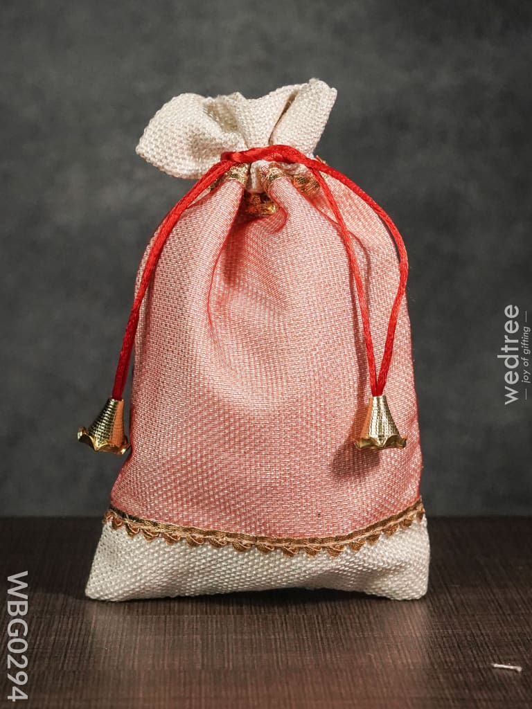 Netted String Bags With Golden Lace And Bells -(6 X 9 ) Inches - Wbg0294