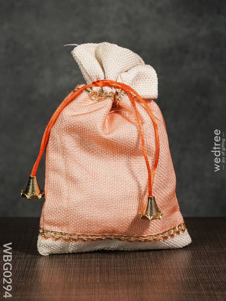 Netted String Bags With Golden Lace And Bells -(6 X 9 ) Inches - Wbg0294