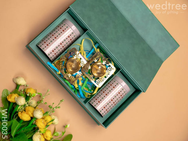 New Year Hamper 1 - Tin Jar Brass Diya And Dry Fruits Wh0035 Hampers