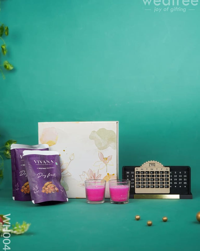 New Year Hamper 10 - Pen Stand & Calendar Scented Candle With Dry Fruits Wh0044 Hampers