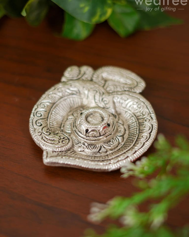 White Metal Om Agarbathi Stand Pooja Utilities