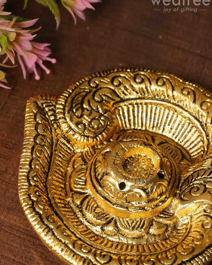 White Metal Om Agarbathi Stand Pooja Utilities