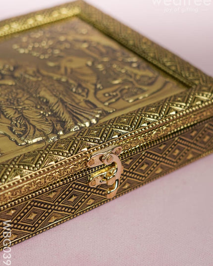 Oxidised Dry Fruit Box Embossed with Radha Krishna - WBG0399 Dry Fruit Box