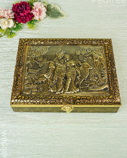Oxidised Dry Fruit Box Embossed with Radha Krishna - WBG0399 - Dry Fruit Box RG